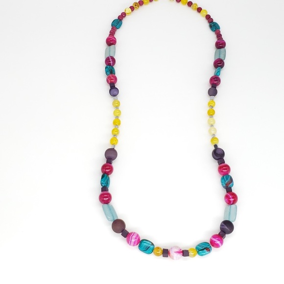 Purple and Yellow Agate Beaded Boho Necklace - Picture 9 of 11